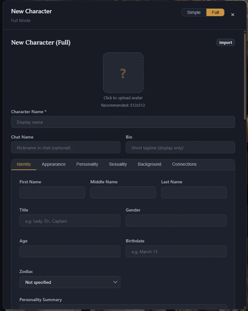 LoreWright character editor