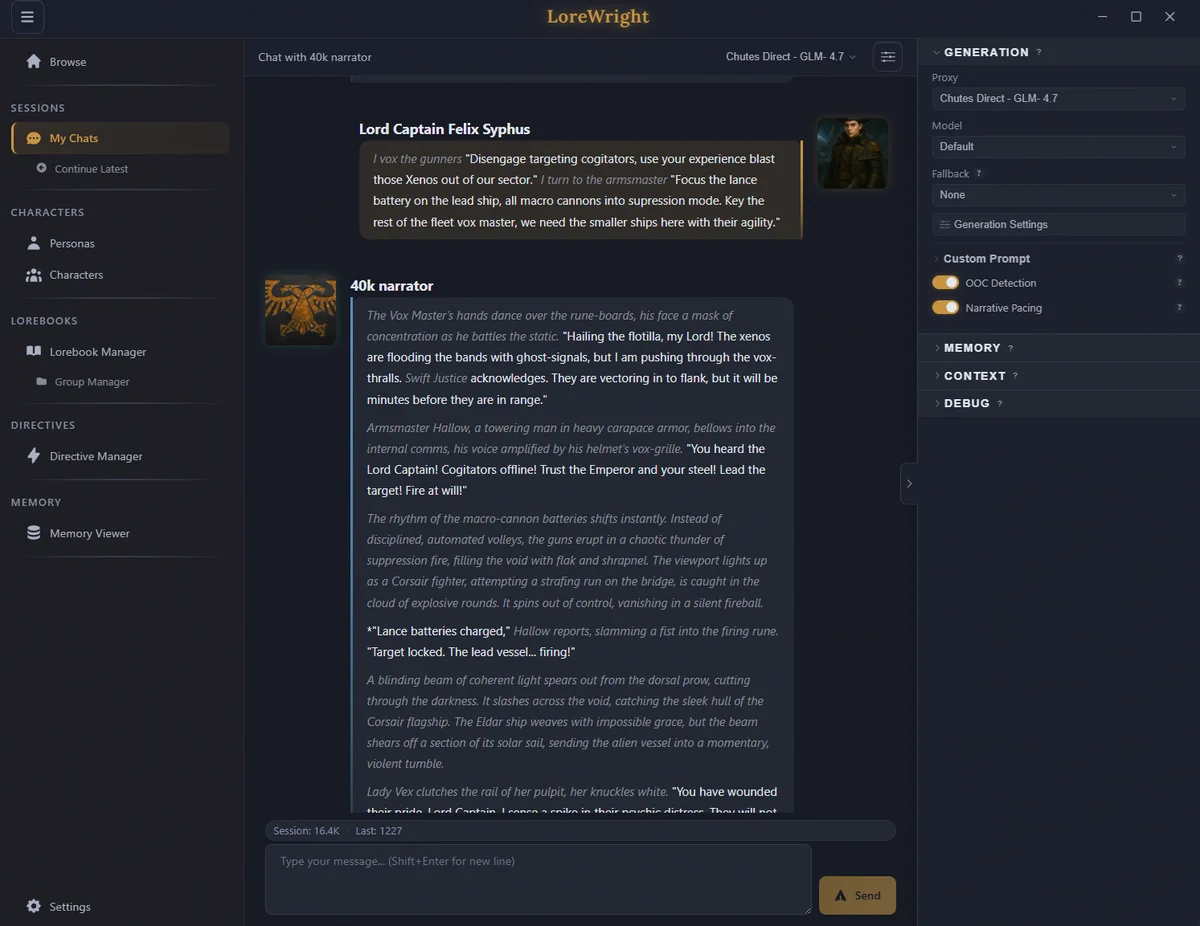 LoreWright chat session